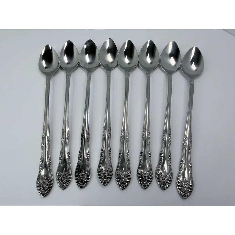 Rogers Dream Rose Iced Tea Spoons Set of 8 Sliverware Stainless Flatware Korea